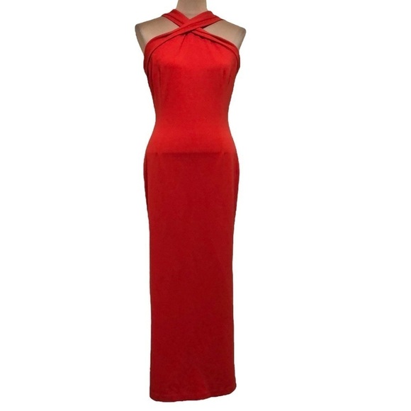 NICHOLAS Halter Cross Formal Dress Size Red Maxi - Picture 1 of 14